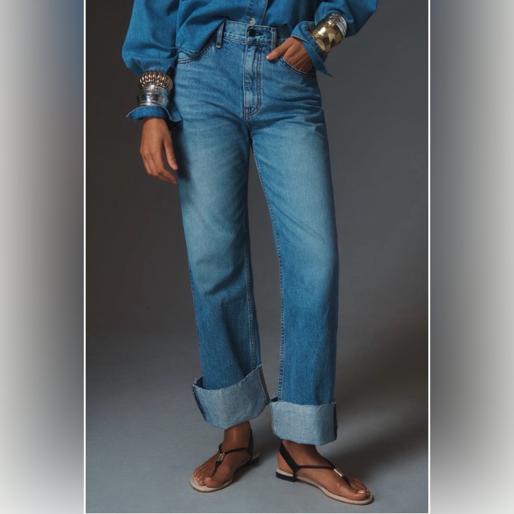 ASKK NY Straight Cuffed High Rise Straight Leg Jeans - color Firebird